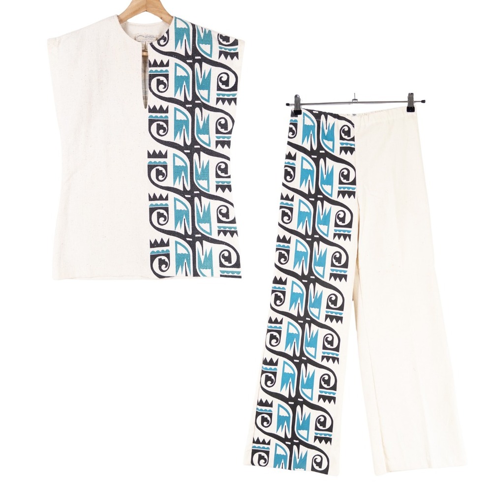Canyon Sportswear Outfit Top Pants Women Small Multicolor Woven Tribal Print Vtg